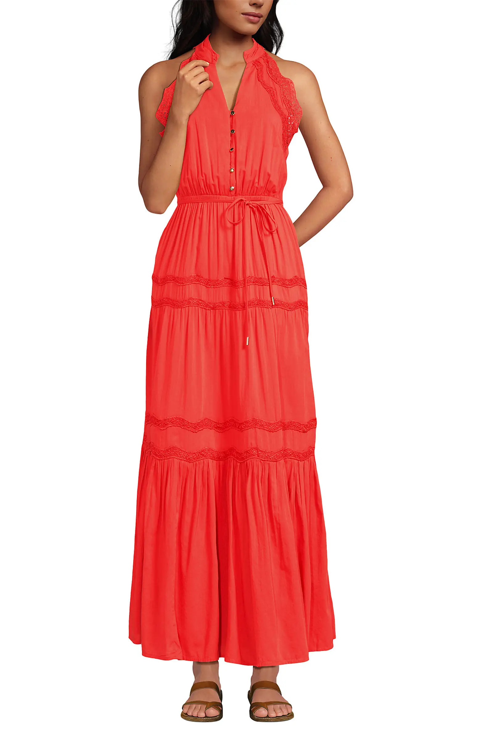 Cotton Voile Halter Tiered Maxi Dress | Nordstrom