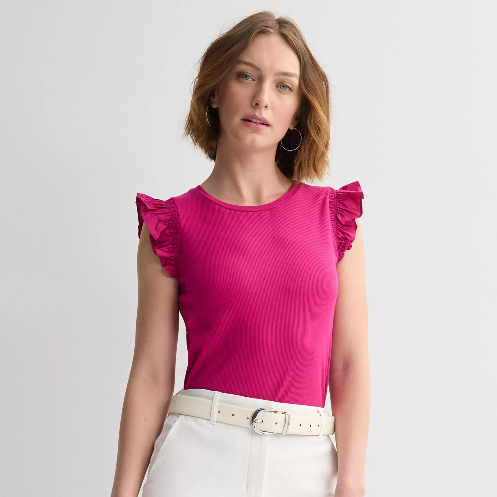 Women's Nine West Mixed Media Flutter Top | Kohl's