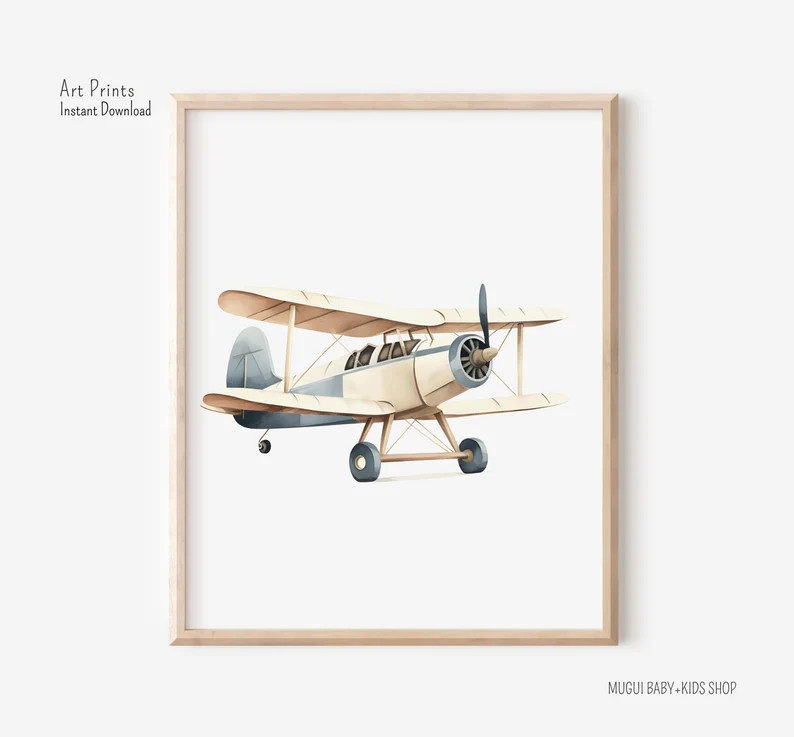 Biplane Print, Vintage Plane Wall Art, Travel Nursery Decor, Printable Travel Wall Art, Boys Room... | Etsy (US)