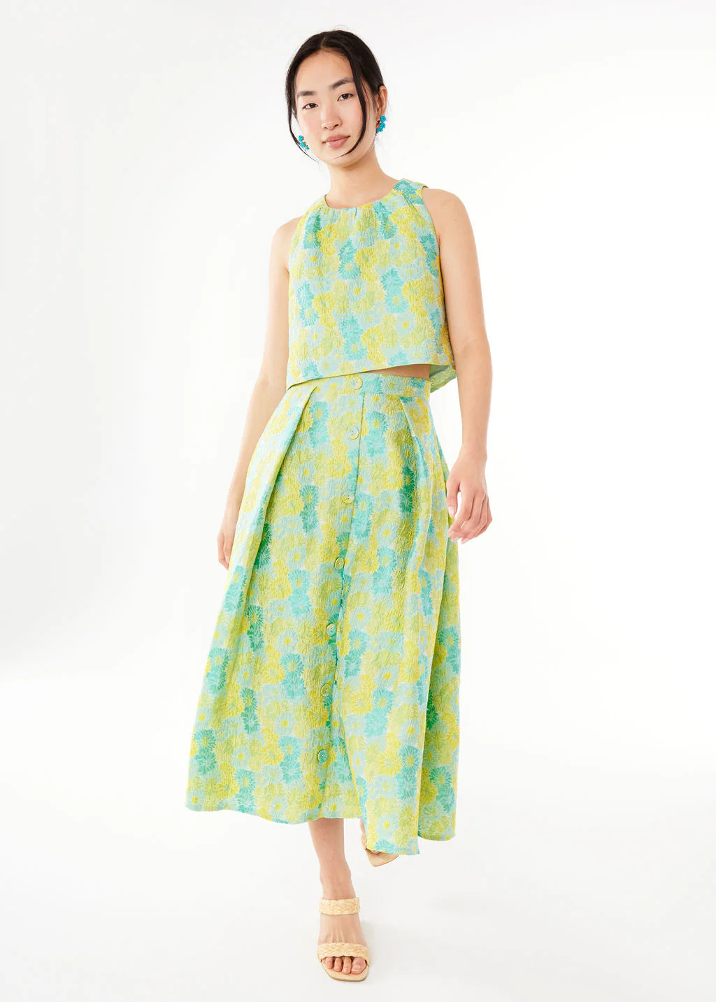 Eden Skirt Green Sunflower Jacquard | Abbey Glass
