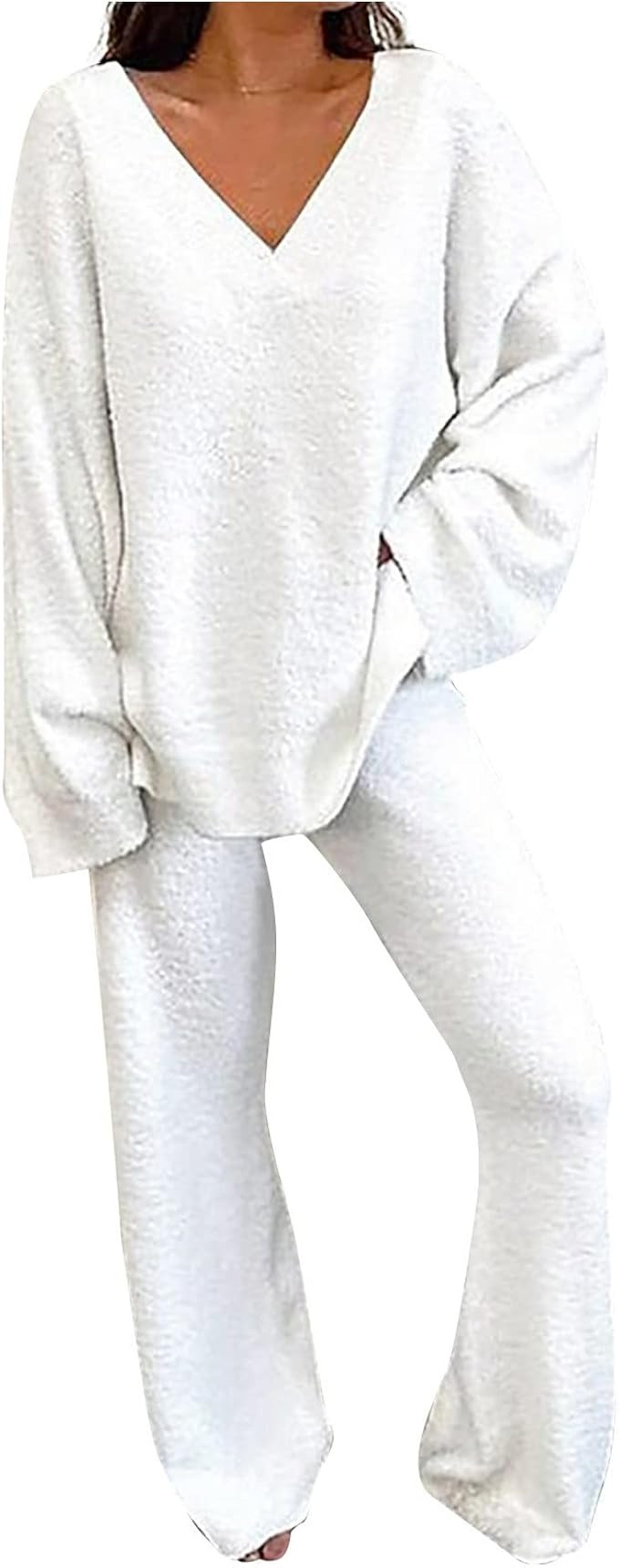 Cozy Lounge Sets for Women Soft V Neck Long Sleeve Tops Baggy Pants Comfy Lounge Waer Loose Pajam... | Amazon (US)