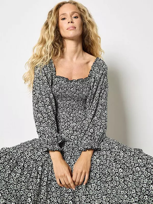 Apricot Ditsy Floral Smocked Midi Dress | Very (UK)