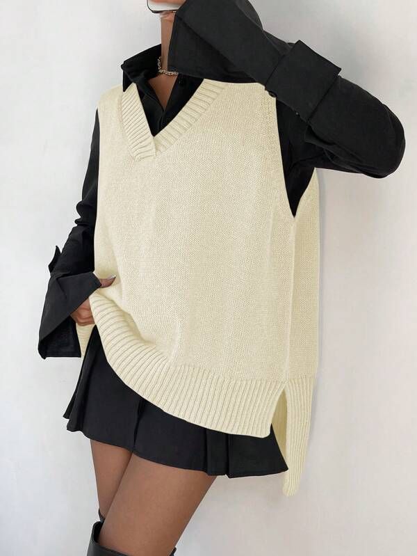 SHEIN Essnce 1pc Split Hem Sweater Vest | SHEIN