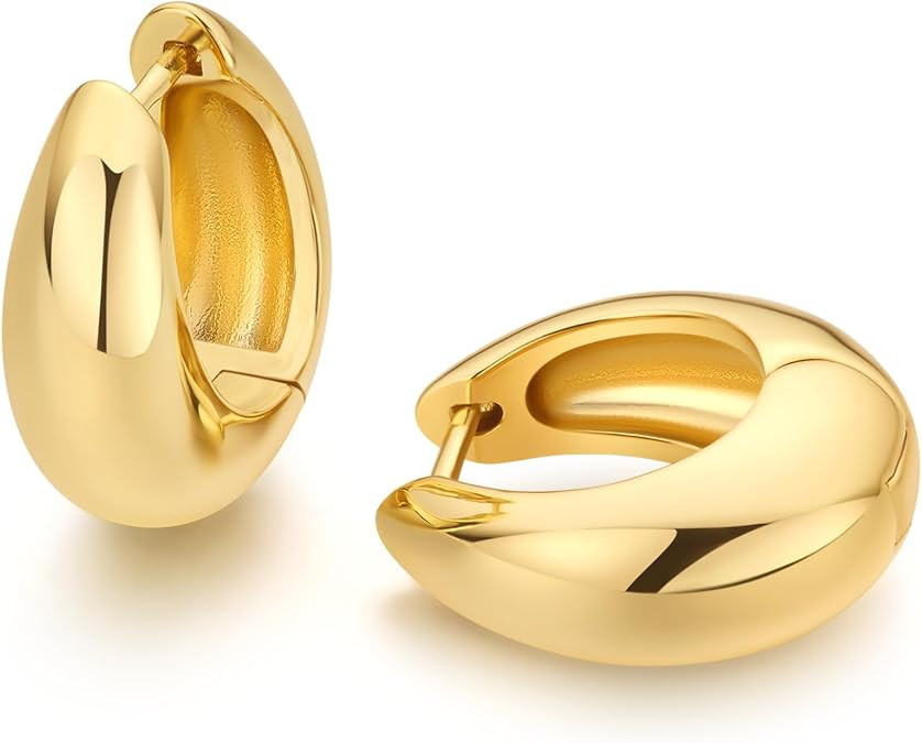 18K Gold Plated Huggie Hoop Earrings for Women, 925 Sterling Silver Post, Hypoallergenic Small Ea... | Amazon (US)