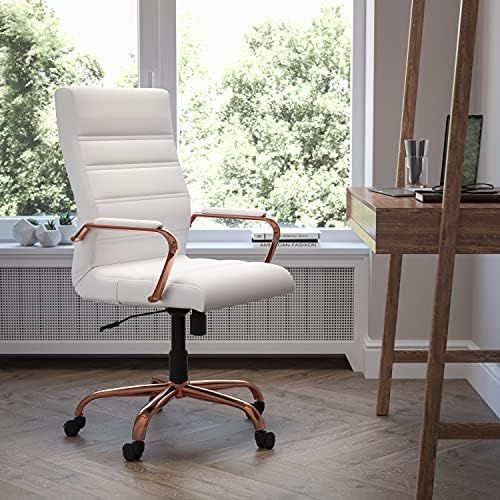EMMA + OLIVER High Back White LeatherSoft Executive Swivel Office Chair - Rose Gold Frame/Arms | Amazon (US)