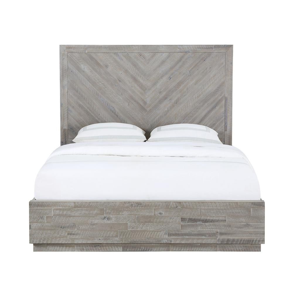 Modus Furniture Alexandra Light Wood Rustic Latte Full Platform Bed with Herringbone Patterned He... | The Home Depot