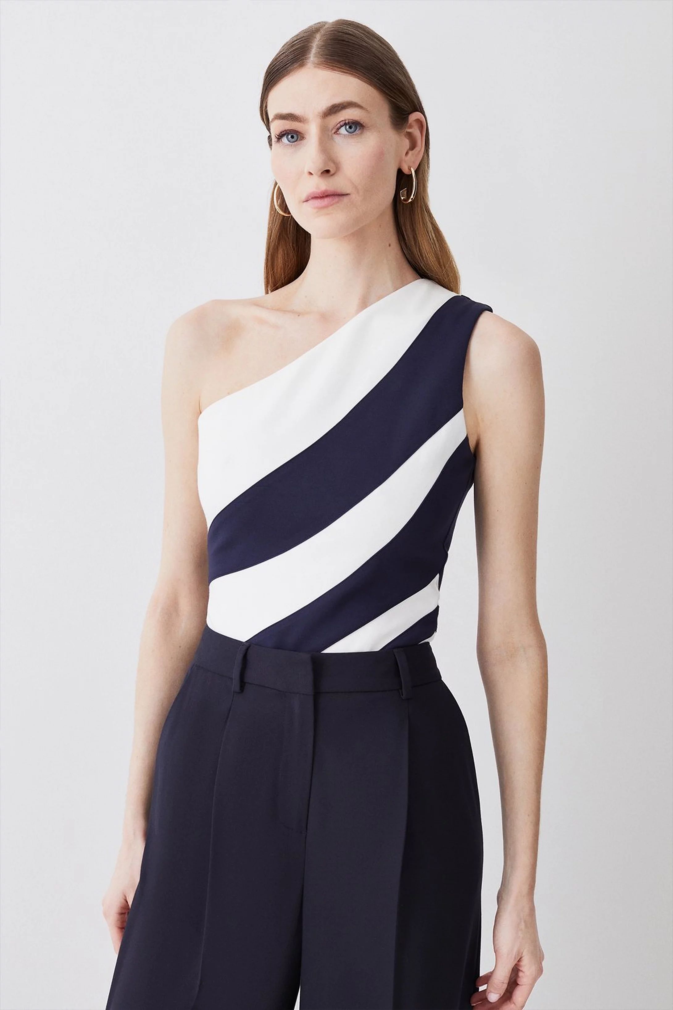 One Shoulder Sleeveless Colour Block Ponte Top | Karen Millen UK + IE + DE + NL