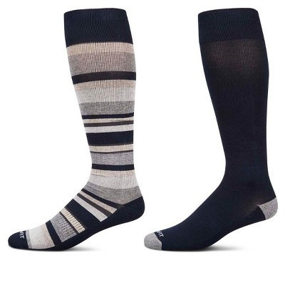 MeMoi 2 Pair Pack Stripe Tipped Solid Cotton Blend Graduated Compression Socks Navy 10-13 | Target