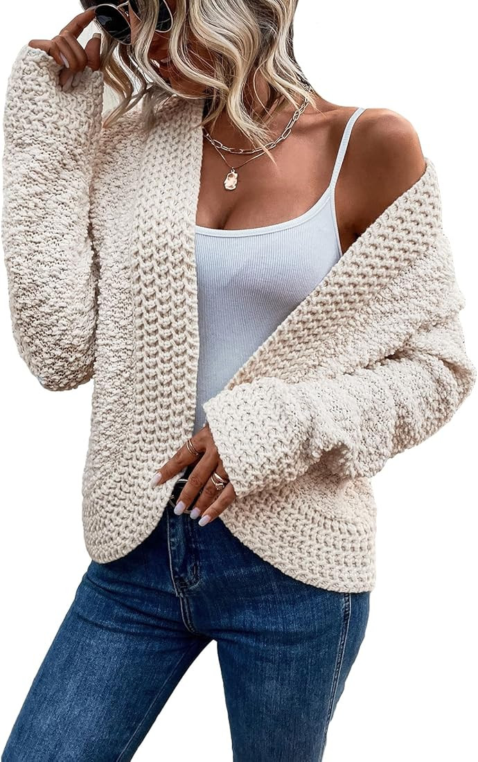 Cozyease Women's Open Front Long Sleeve Cardigan Sweater Solid Casual Duster Cardigans | Amazon (US)