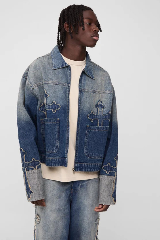 Cross Denim Bomber & Jeans Set | boohooMAN UK | boohooMAN (DE, IE & UK)