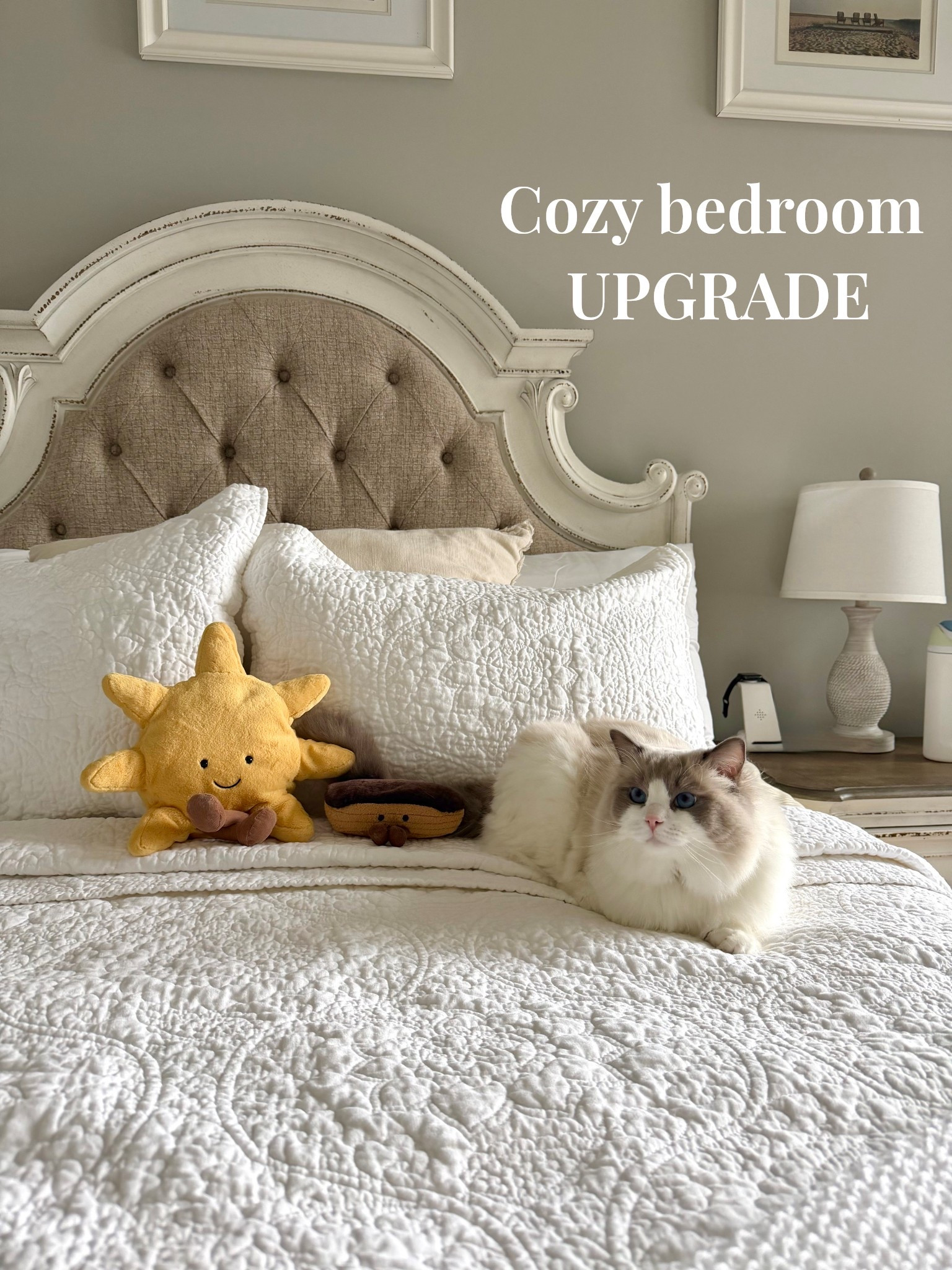 Bedroom refresh 🤍
Our new Pottery Barn Belgian Flax Linen Floral Stitch Bed Quilt instantly elevated the space ~ crisp white, beautiful stitching, and the perfect lightweight layer. Styled with our Ashley Furniture neutral bedroom set, Amazon lamp, and my favorite charging station for nightstand essentials.
Kitty + a few Jellycat friends approved 🐾

#LTKHome #LTKSaleAlert #LTKmorningroutine