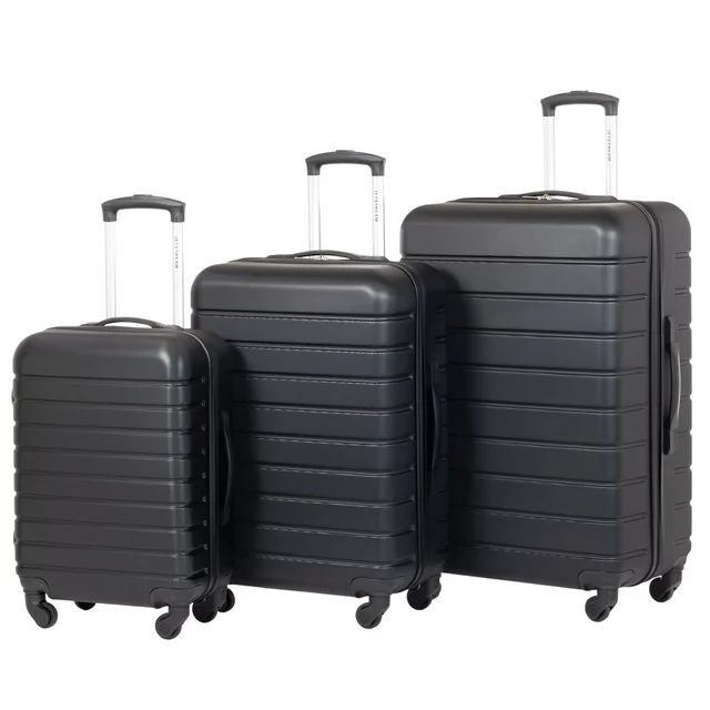 JETSTREAM 3pc Hardside Rolling Spinner Upright set, 20" 24" 28" Luggage Trio, made in ABS, Black | Walmart (US)