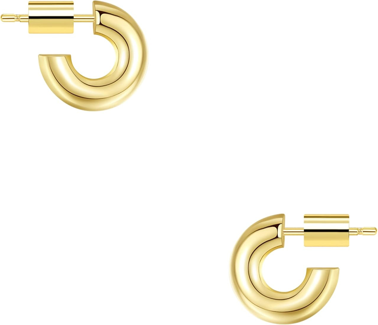 Wowshow Chunky Gold Hoop Earrings,4mm Thick Hoop Earrings for Women 14K Real Gold Plated Open Hoops  | Amazon (US)