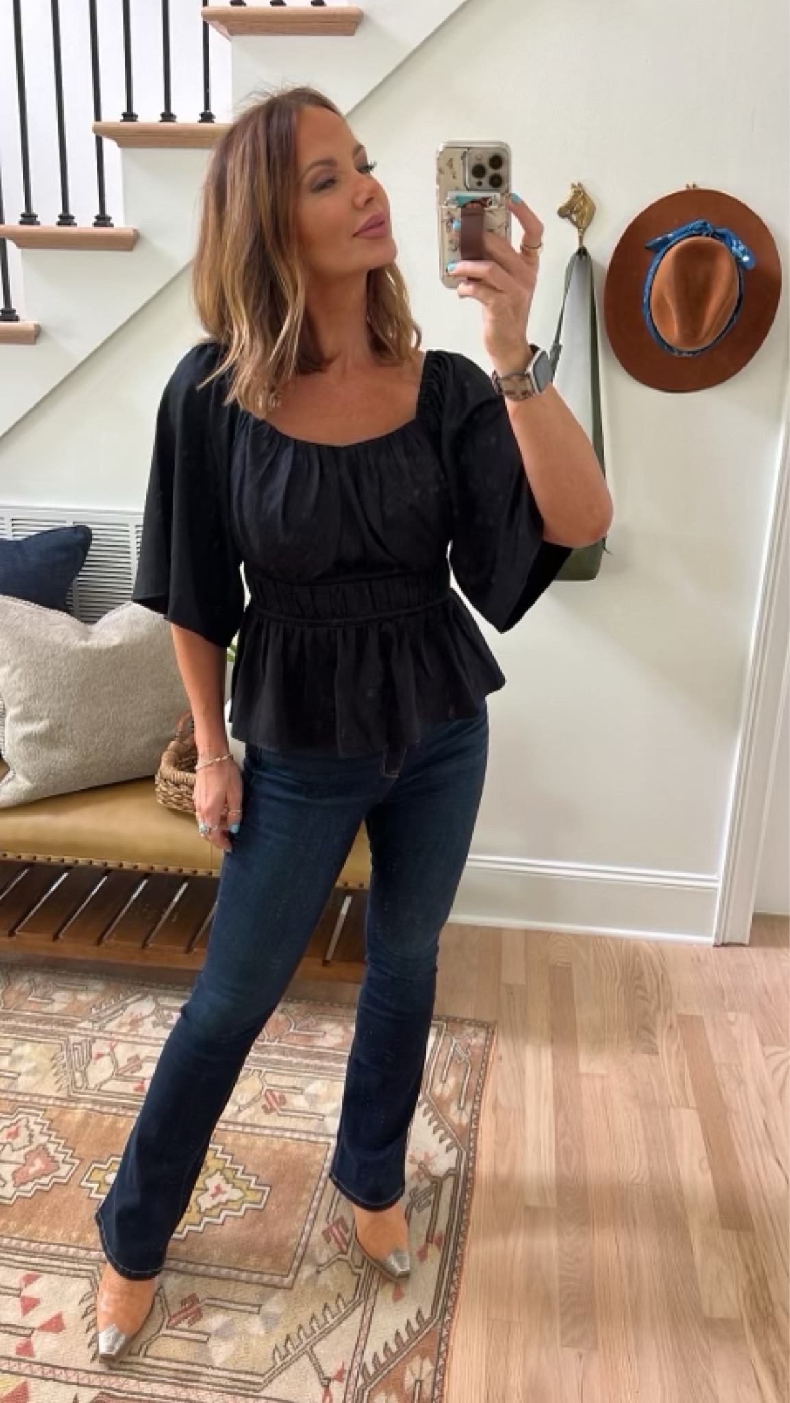 Black Off the Shoulder Sofia shirt and bootcut Sofia Jeans from @walmartfashion linked, both run TTS! I’m in a medium top and 6 jeans. 

#walmartpartner 

#LTKBacktoSchool #LTKSeasonal #LTKunder50