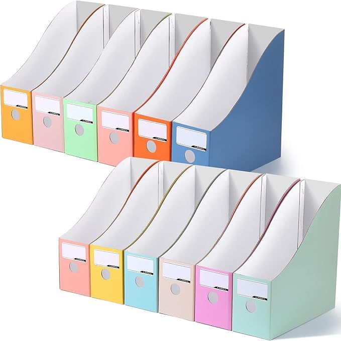 12 Pack Cardboard Magazine Holders 12 Colors Magazine Storage Box with Label Stickers File Organi... | Amazon (US)