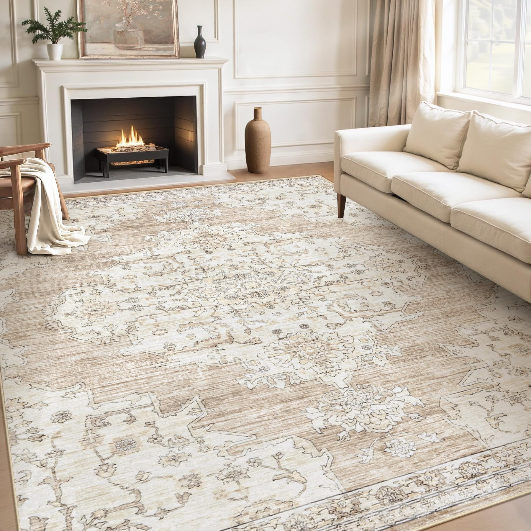 8x10 Area Rugs Washable Rug:Large Vintage Living Room Rugs with Non-Slip Backing Low Pile Rug Sof... | Amazon (US)