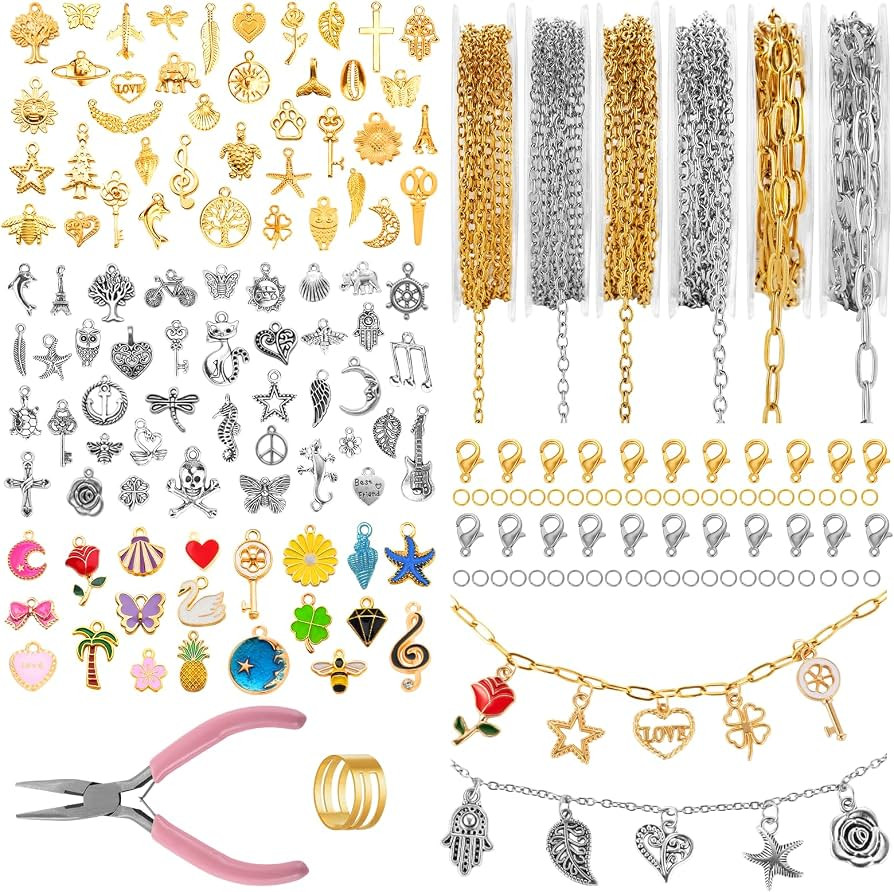 Zefy 18K Gold Silver Chain for Jewelry Making, 19.7ft 6 Rolls Stainless Steel Chains Bulk with 34... | Amazon (US)
