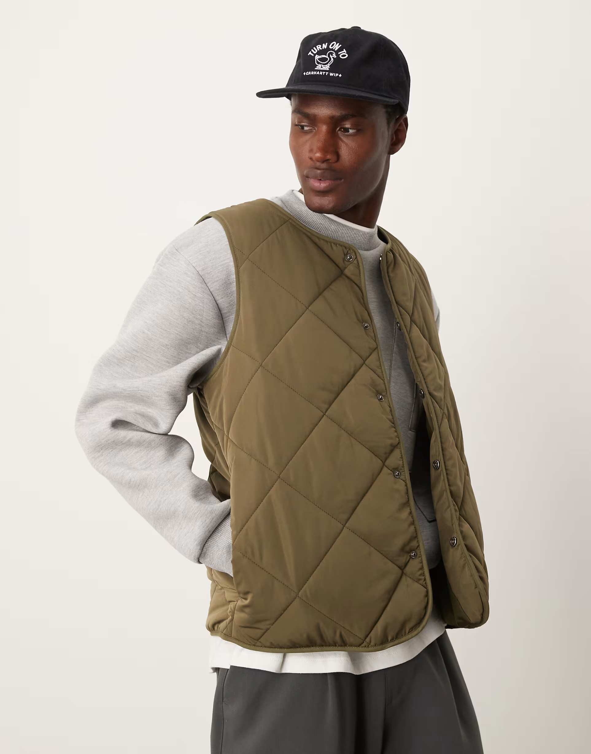 ASOS DESIGN quilted gilet in khaki | ASOS (Global)