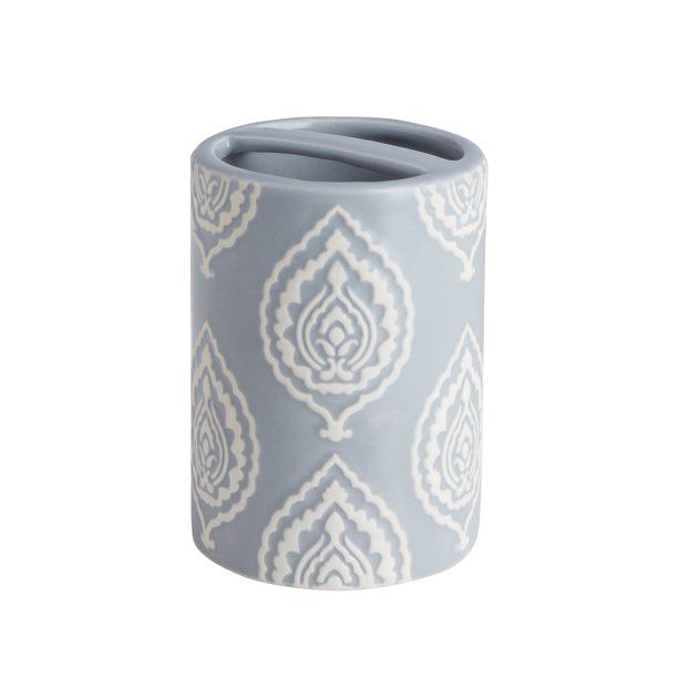 My Texas House Channing Gray Embossed Damask Ceramic Bathroom Tumbler - Walmart.com | Walmart (US)