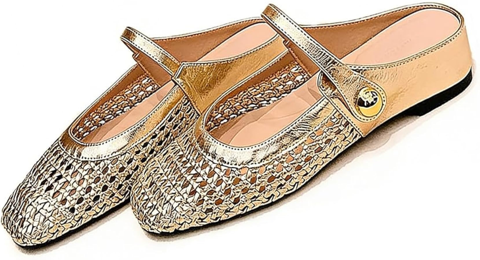 Women's Woven Square Toe Mary Jane Mules, Modern ＆ Comfortable Mesh Hollow Leather Casual Hidde... | Amazon (US)