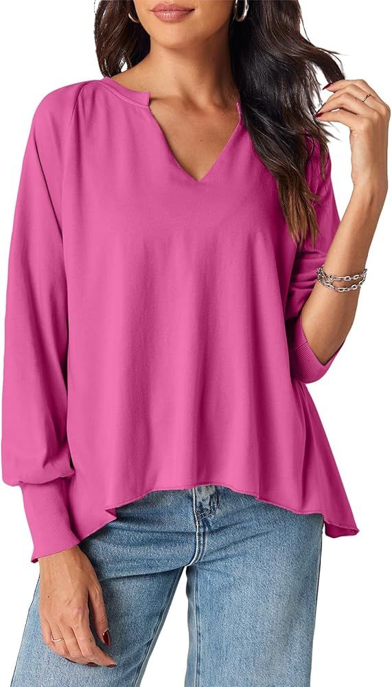 Imily Bela Womens V-neck Tunic Tops Long Sleeve Oversized Casual Loose Fit Shirts | Amazon (US)