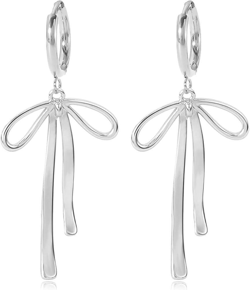 Bow Earrings for Women Gold Bow Ribbon Hoop Earrings Long Ribbon Earrings Drop Dangle Bow Tie Hug... | Amazon (US)