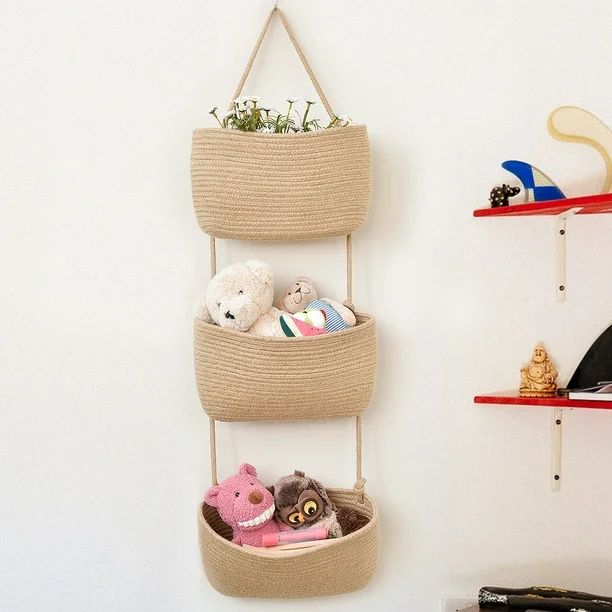 Hanging Over the Door Basket, Decorative Wall Hanging Baskets, 3 Tier Hanging Organizer, Jute, 14... | Walmart (US)