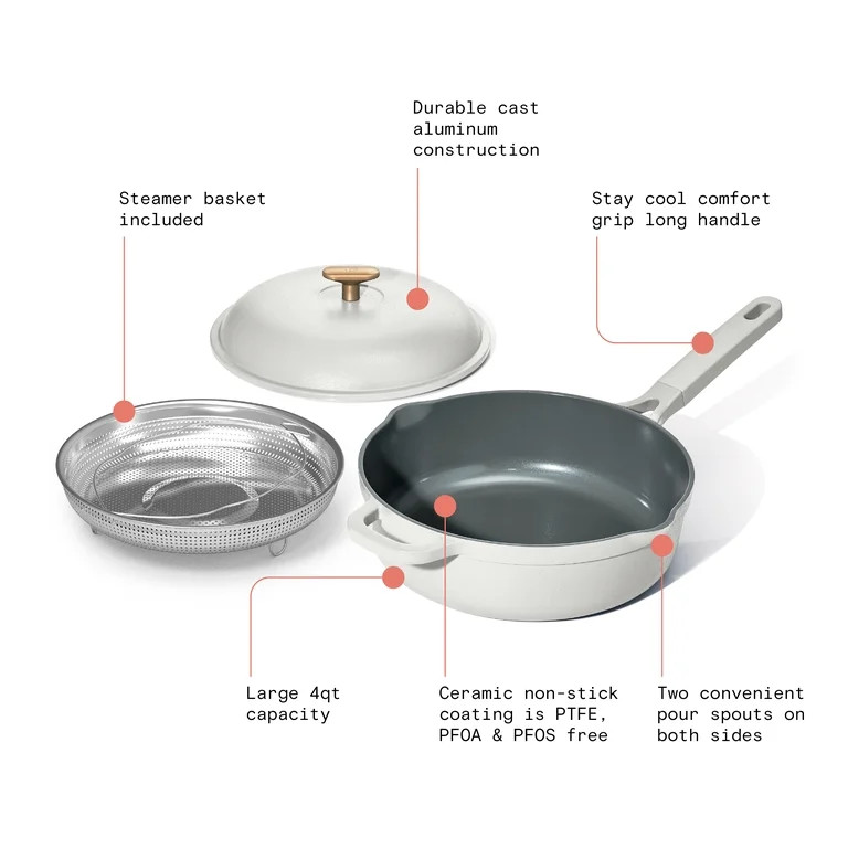 Beautiful All-in-One 4 QT Hero Pan with Steam Insert, 3 Pc Set, White Icing by Drew Barrymore | Walmart (US)