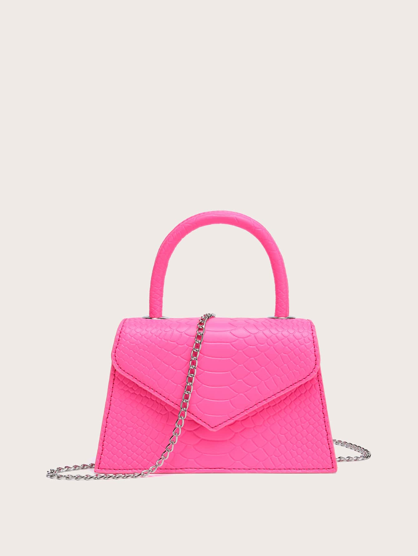 Crocodile Embossed Chain Flap Square Bag | SHEIN
