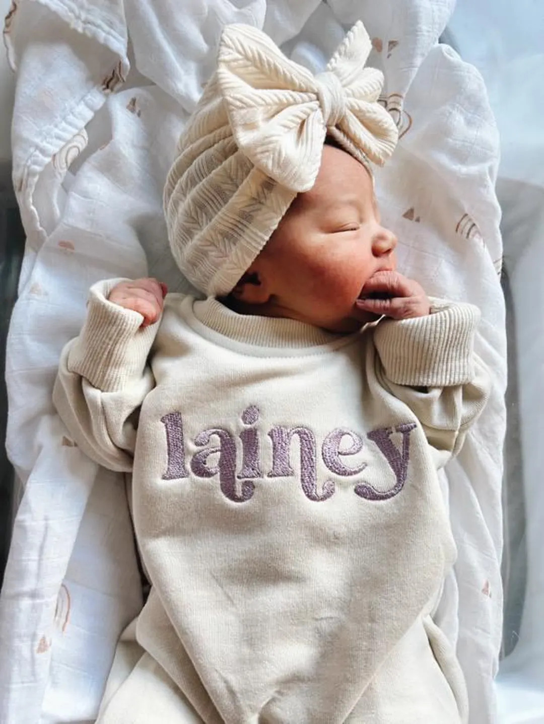 Keepsake Embroidered Snap Lounger- Custom Name Coming Home Outfit Baby Infant Pink Blue White - E... | Etsy (US)