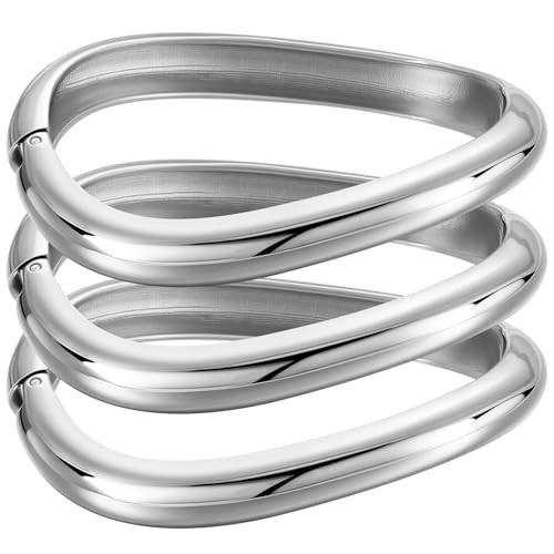 Emibele Silver Bangles for Women, 3PCS Irregular Chunky Silver Bracelet Hinged Open Bangle Bracelets for Women, Trendy Wide Arm Cuff Minimalist Chunky Jewelry Gifts for Valentine Christmas Birthday | Amazon (US)