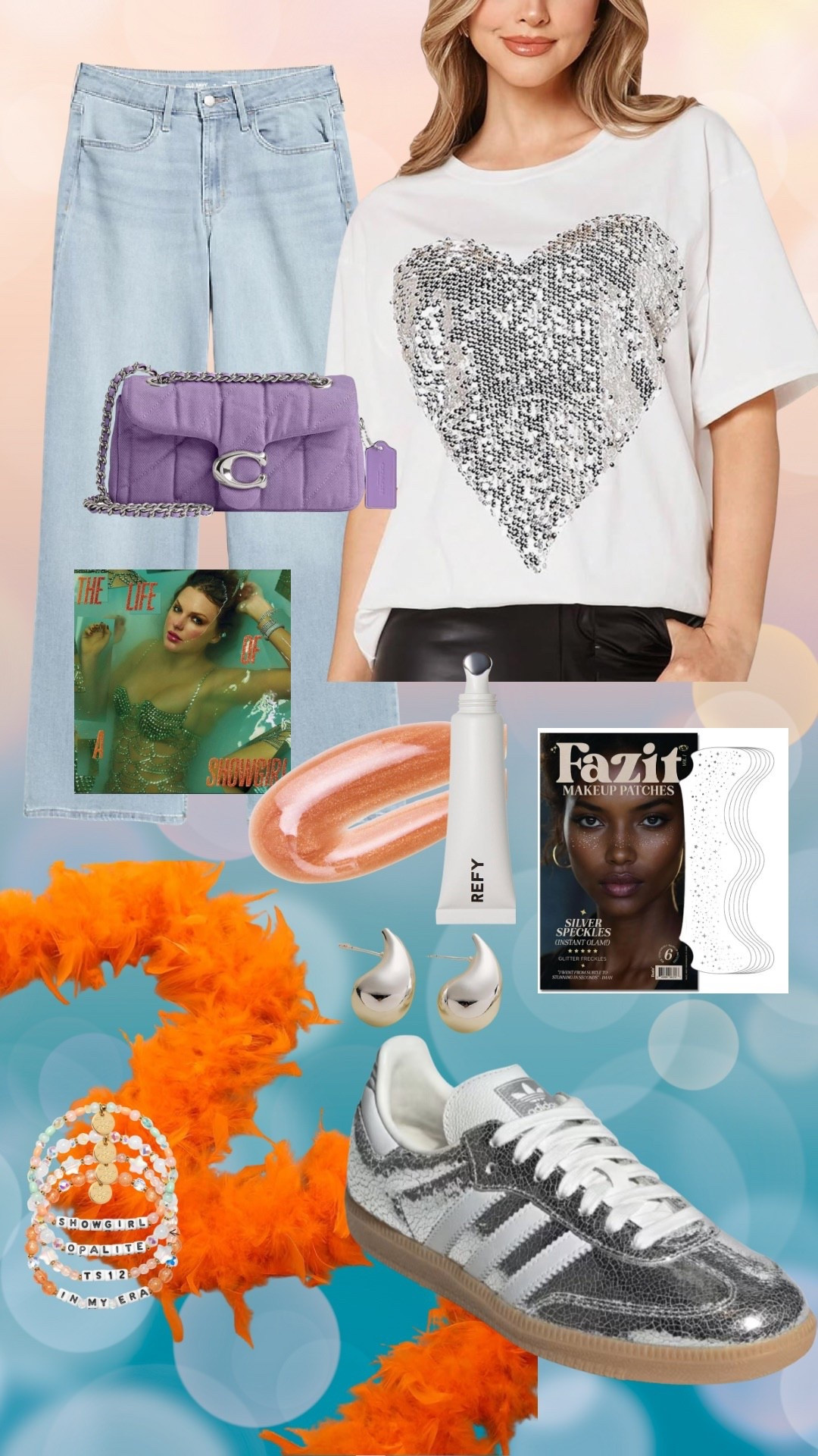 Showgirl release party outfit! 

Taylor swift, life of showgirl, glitter patches, make up patches, fazit, sambas, coach bag

#LTKHalloween #LTKSeasonal #LTKMidsize