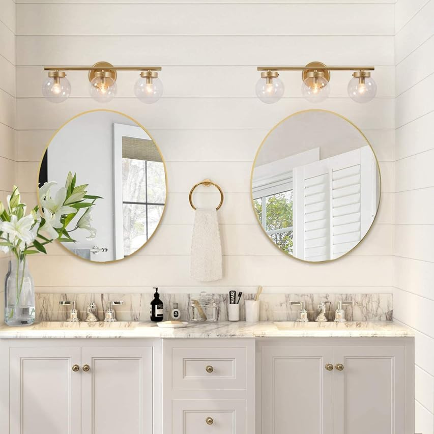 CLAXY Industrial Bathroom Vanity Lights 3-Light Clear Glass Brass Wall Sconces | Amazon (US)