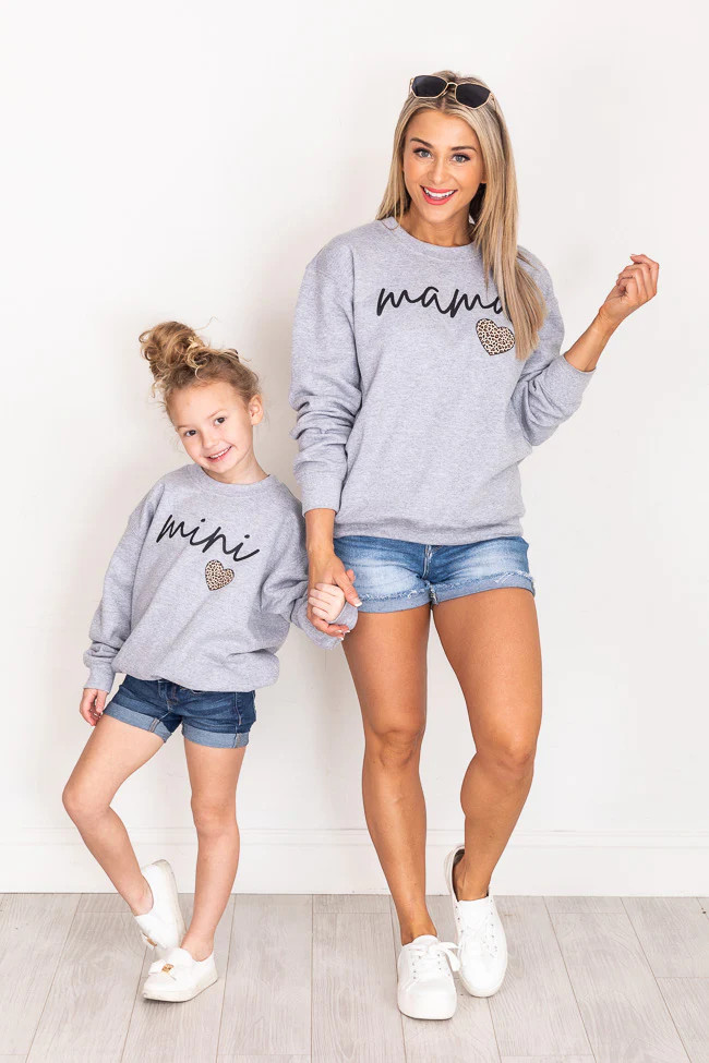 Mama Script Brown Animal Print Grey Graphic Sweatshirt | The Pink Lily Boutique