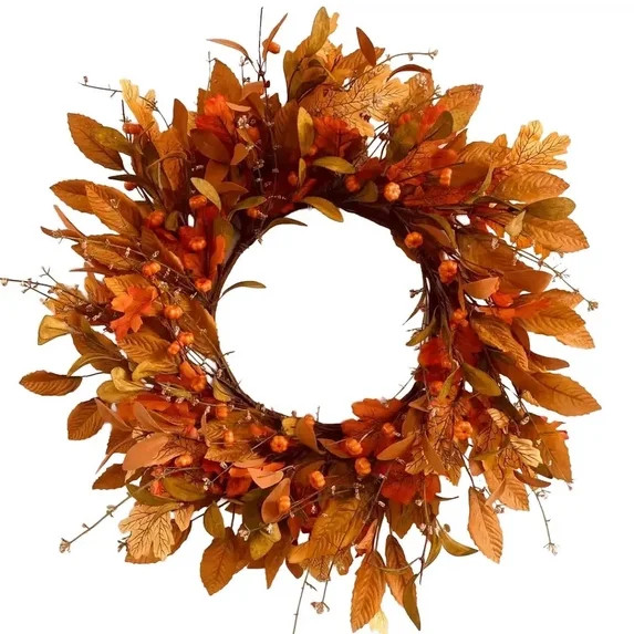 Fall Wreath Pumpkin Wreath Halloween Wreath for Front Door with Maple Leaves Harvest Wreath for D... | Walmart (US)