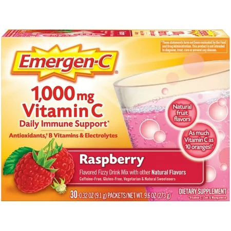 Emergen-C 1000mg Vitamin C Powder for Daily Immune Support with Zinc and Manganese, Raspberry, 30 Count | Walmart (US)
