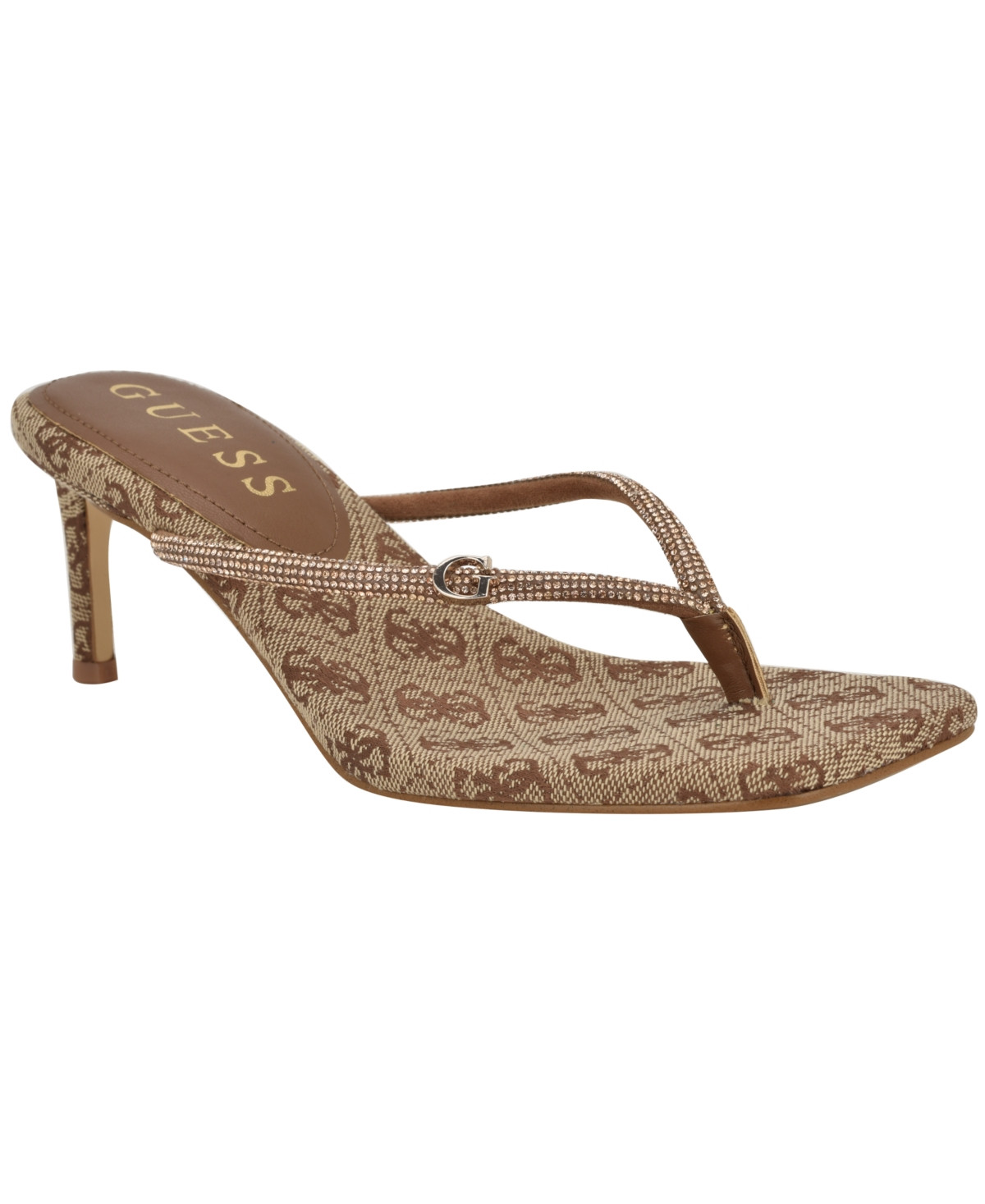 Guess Women's Mayan Rhinestone Thong Kitten Heel Sandals - Gold/Brown | Macy's