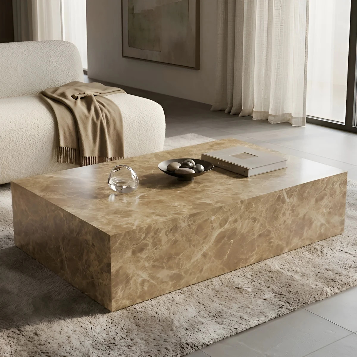 Modern Coffee Table with Faux Marble Design, Rectangular Block Coffee Table For Guest Room/Living... | Wayfair North America
