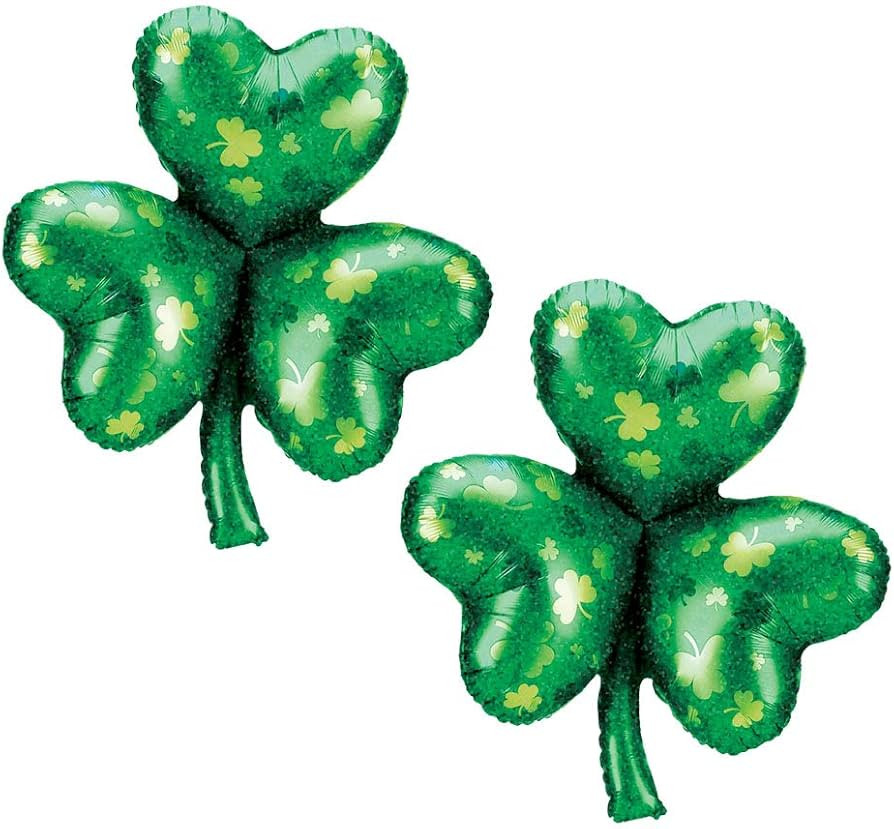 Set of 2 Green Shamrock Jumbo 33" St. Patrick's Day Holographic Foil Party Balloons | Amazon (US)