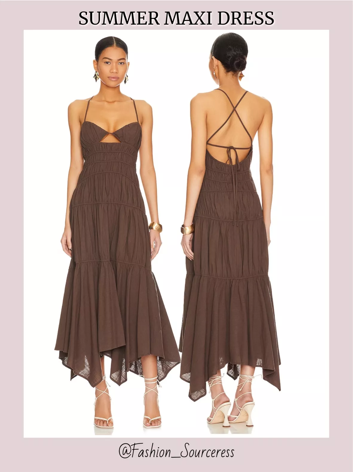 Elerie Maxi Dress - Strapless Linen Dress in Chocolate