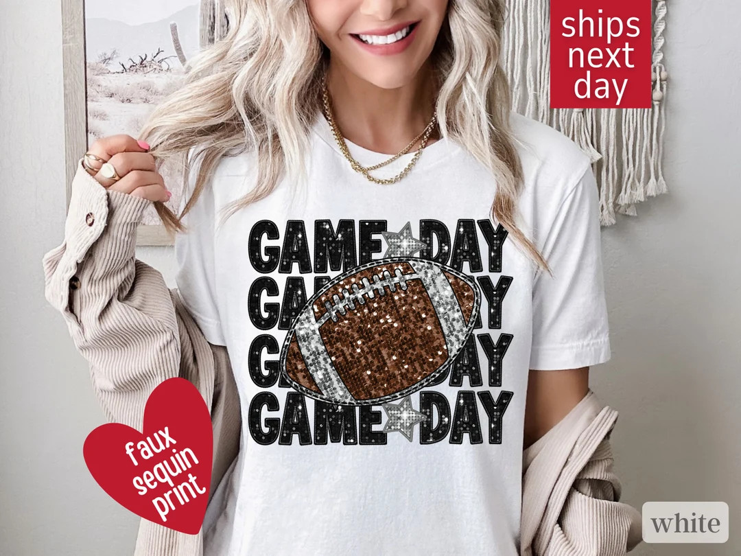 Faux Sequin Game Day Shirt, Express Shipping, Super Football Sweatshirt, Football Game Day Shirt,... | Etsy (US)