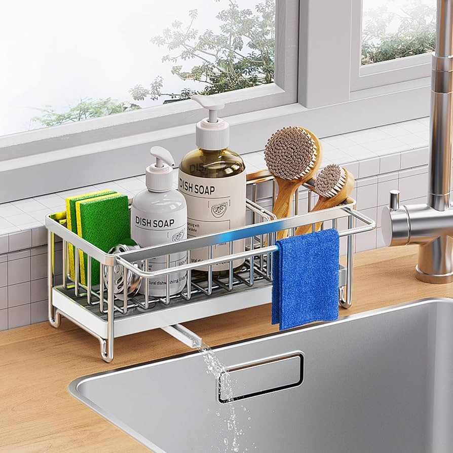 Kitchen Sink Caddy Organizer, Sponge Holder for Kitchen Sink with Auto Draining Tray, Dish Cloth ... | Amazon (CA)