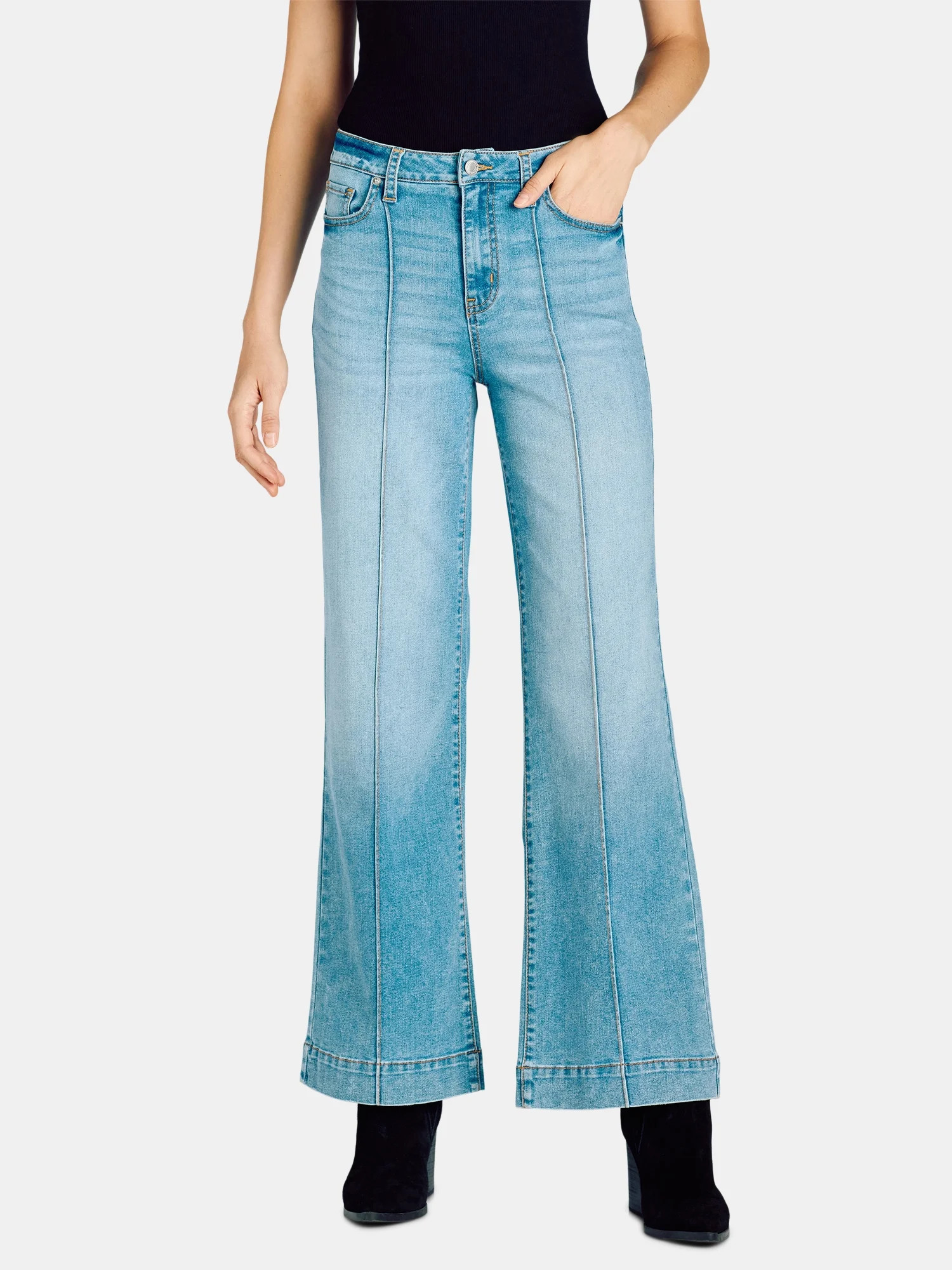 Time and Tru Women's High Rise Wide Leg Jean, 29", 31", 33" Inseams, Size Range 2-20 | Walmart (US)