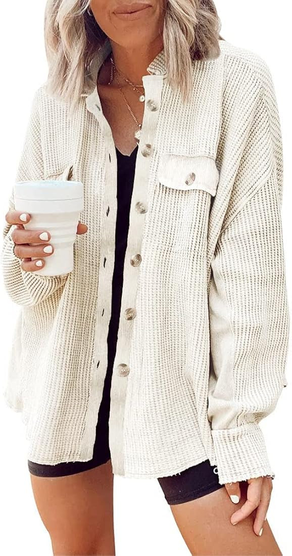 Womens Corduroy Button Down Shirts Color Block Long Sleeve Blouses Tops Jackets | Amazon (US)