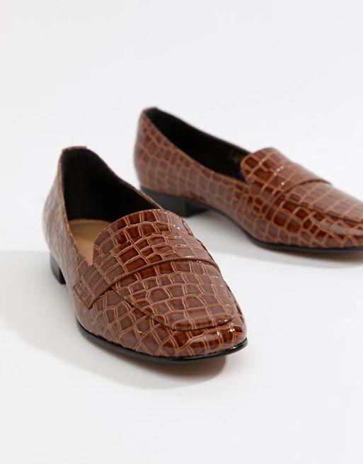 ASOS DESIGN Milestone loafer flat shoes in croc | ASOS US