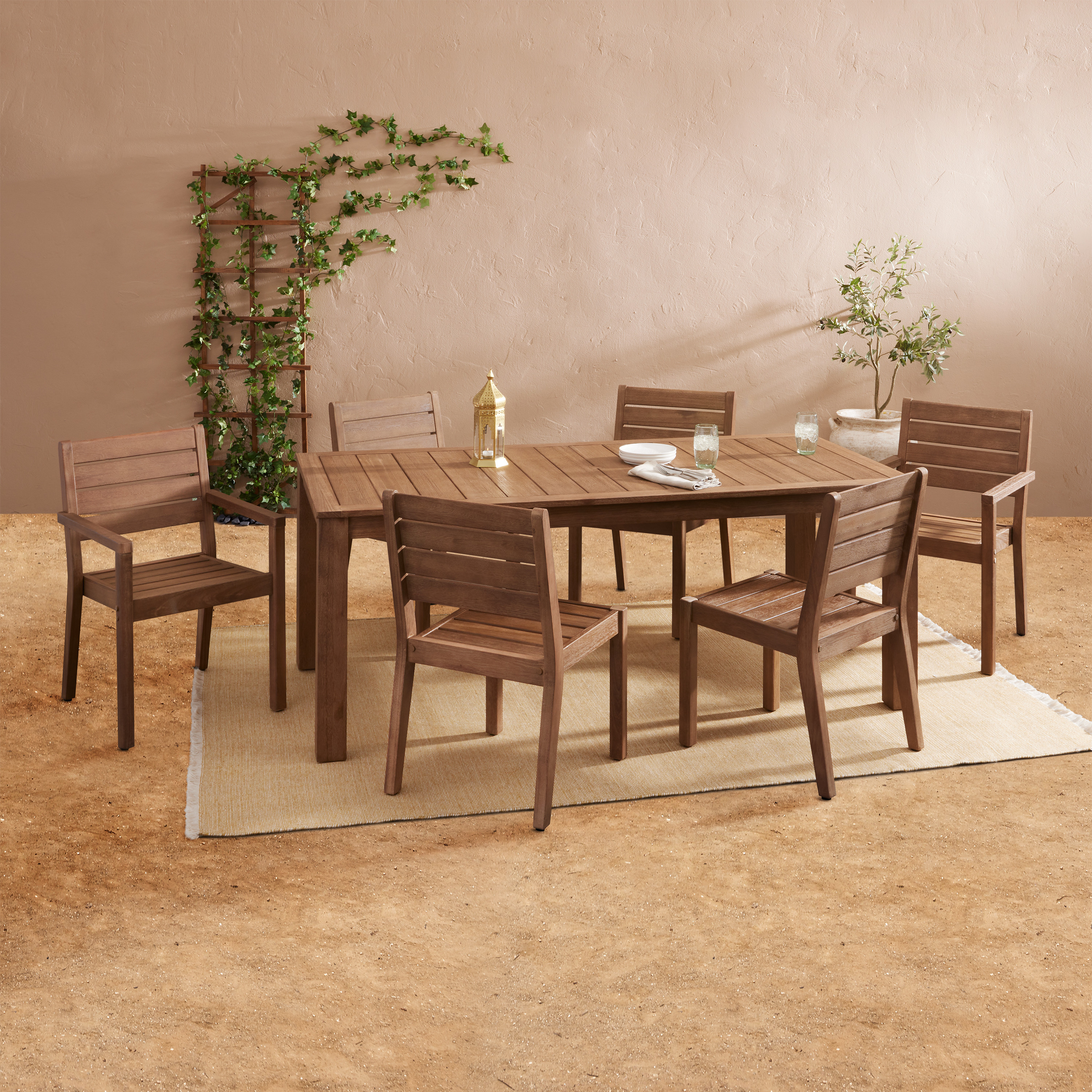Corsica Light Brown Eucalyptus 7 Piece Outdoor Dining Set | World Market