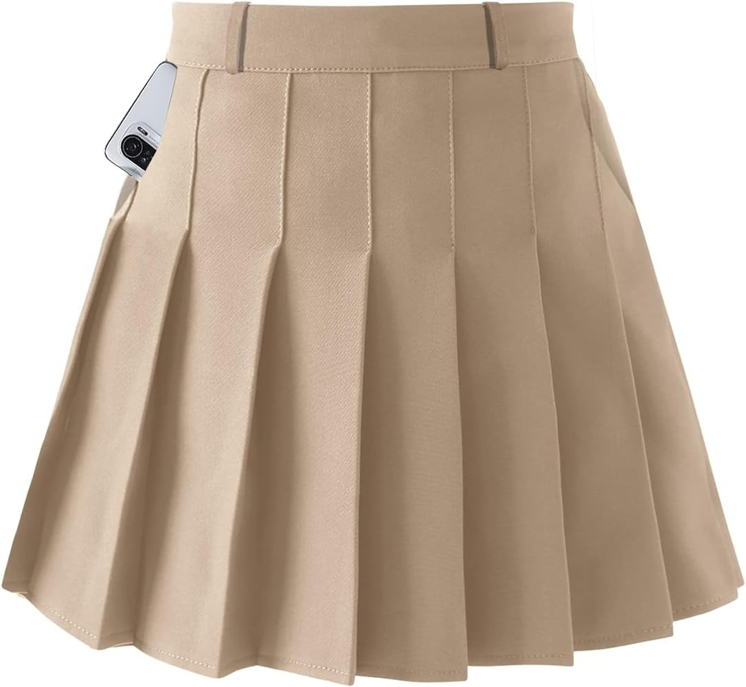 SANGTREE Women Girls Pleated Skirts with Shorts, Elastic Waist Uniform Plus Size Tennis Casual Sk... | Amazon (US)