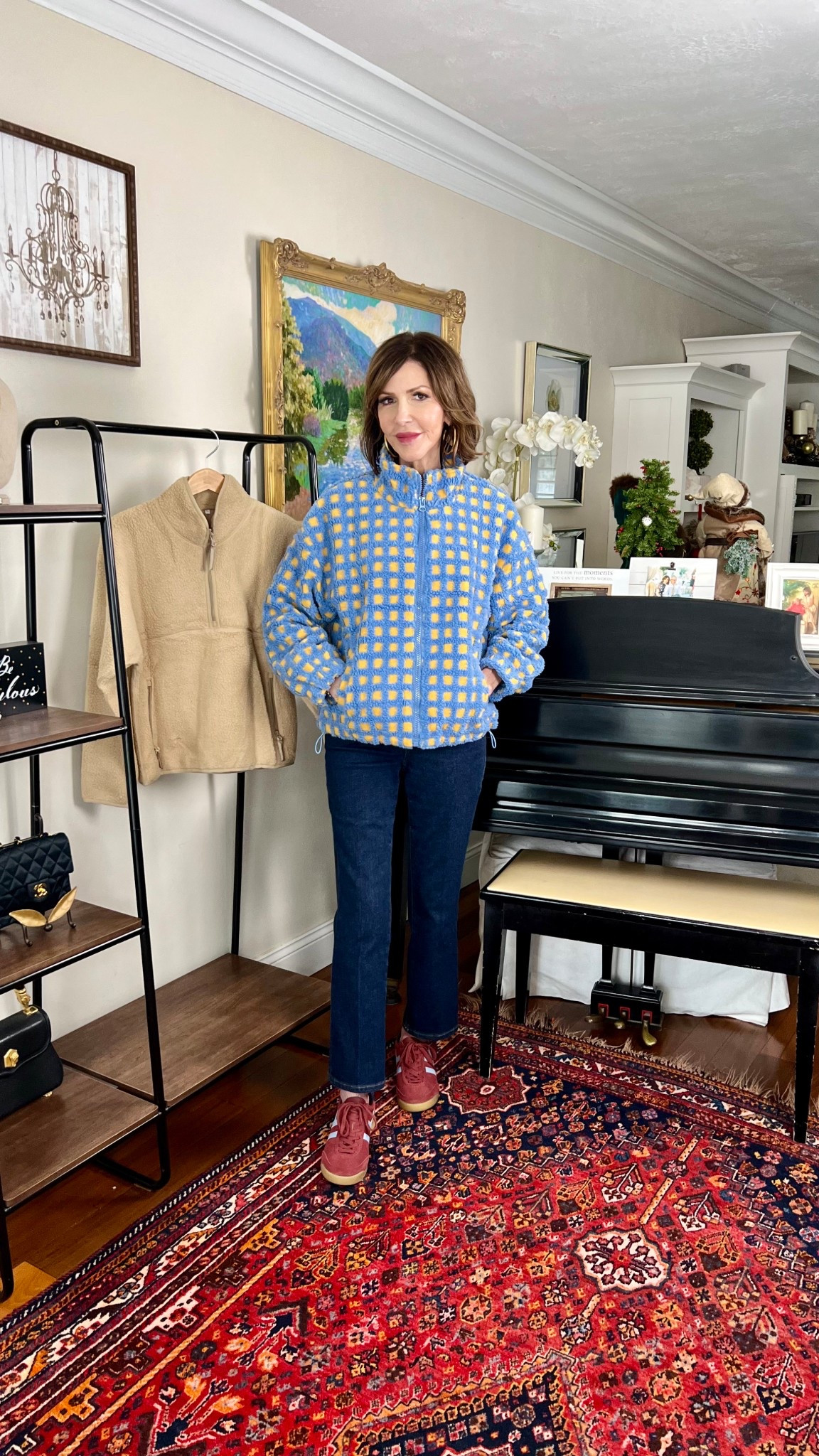 blue and yellow jacket, over 50 outfits, red sneakers, casual outfit 

#LTKOver40 #LTKSeasonal #LTKootd