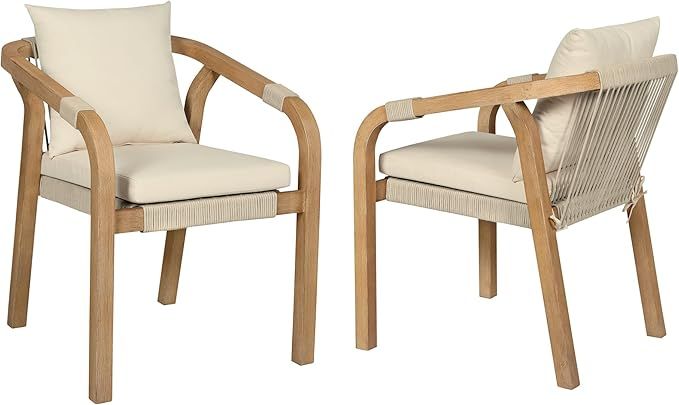 Armen Living Cypress Modern Outdoor Patio Dining Chair, Set of 2, Ivory | Amazon (US)