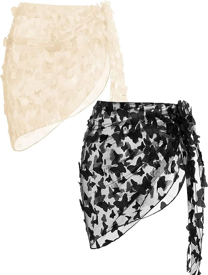 Ekouaer 2 Pcs Sarong Coverups for Women Beach Wrap Skirt Chiffon Swimsuit Coverup for Swimwear S-... | Amazon (US)